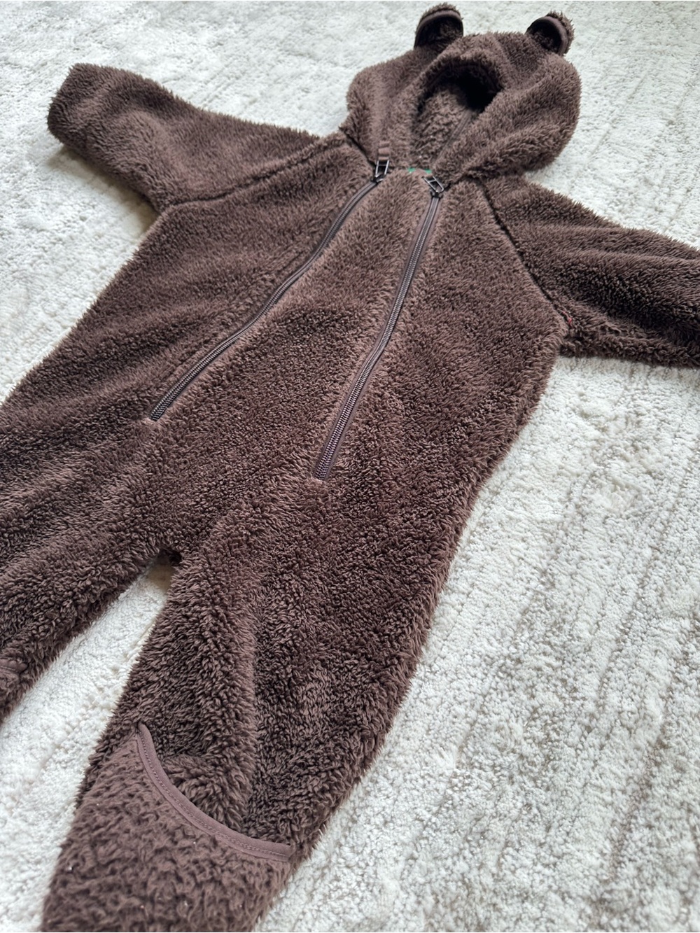 LL Bean Fleece Bunting One Piece Infant Baby 3-6 Months Zip Brown Teddy Bear - Picture 8 of 16